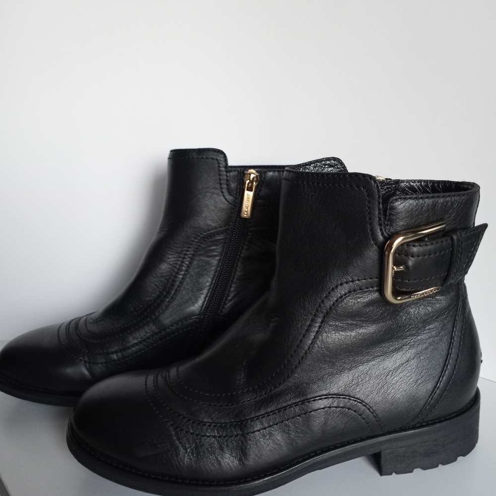 JIMMY CHOO BRYLEE BLACK LEATHER BUCKLE MOTO BIKER - Picture 11 of 16